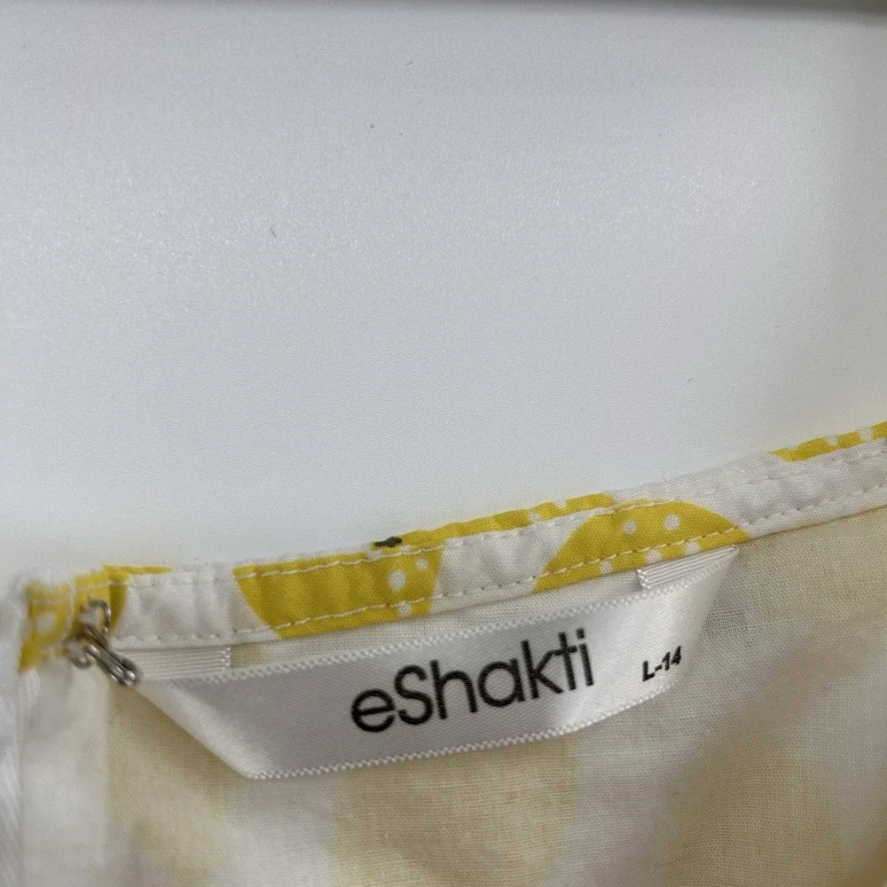 Eshakti Womens Sweetheart Lemon Print Cotton Dress Sz L Yellow Amalfi‎ Summer